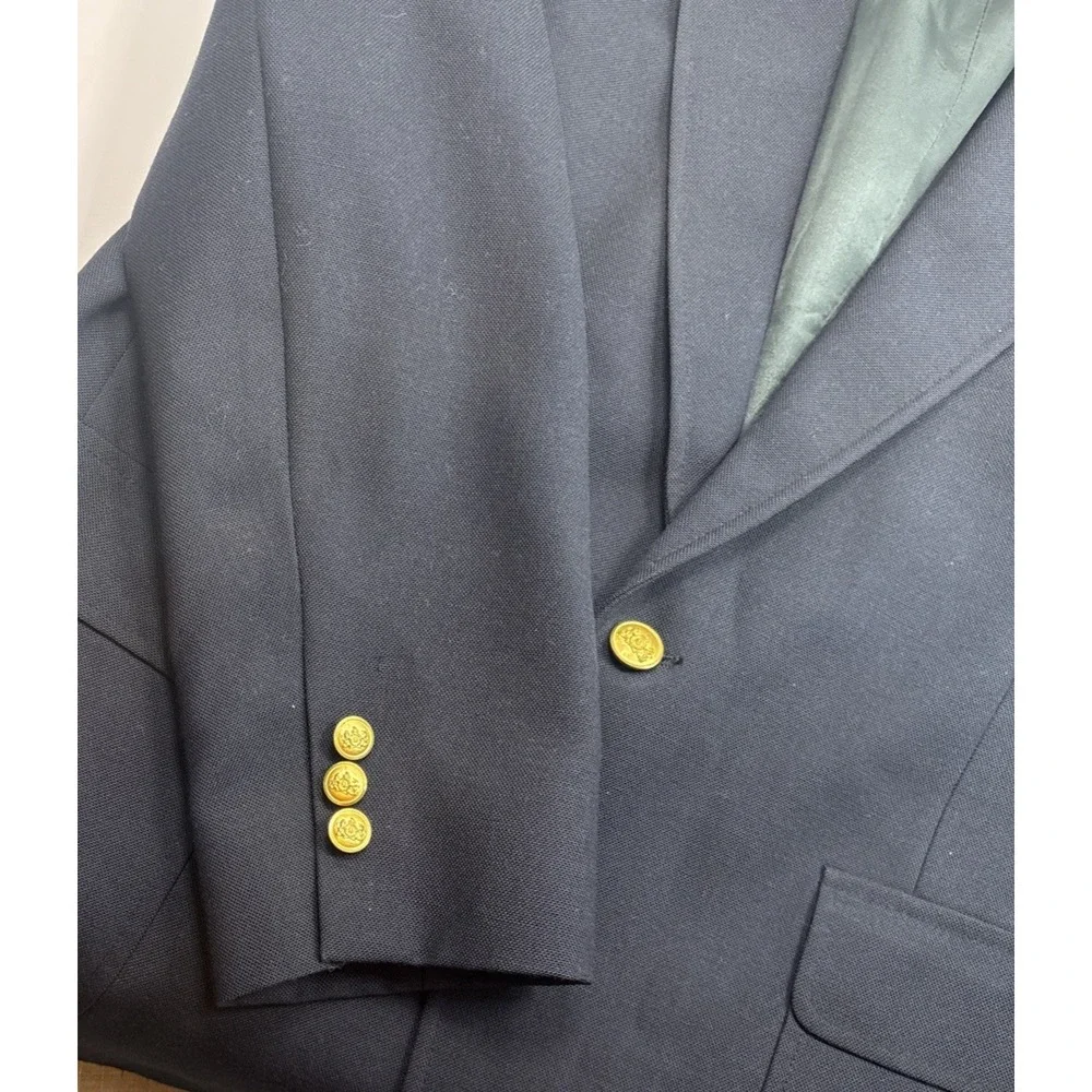 Stafford Men's Gold‎ Button Navy Blue Blazer Sport Coat Jacket Wool Blend 42R